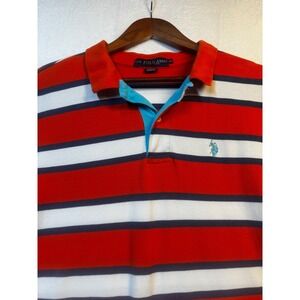 U.S. Polo Assistant Mens Polo‎ Shirt XL Short Sleeve Button Orange Blue White